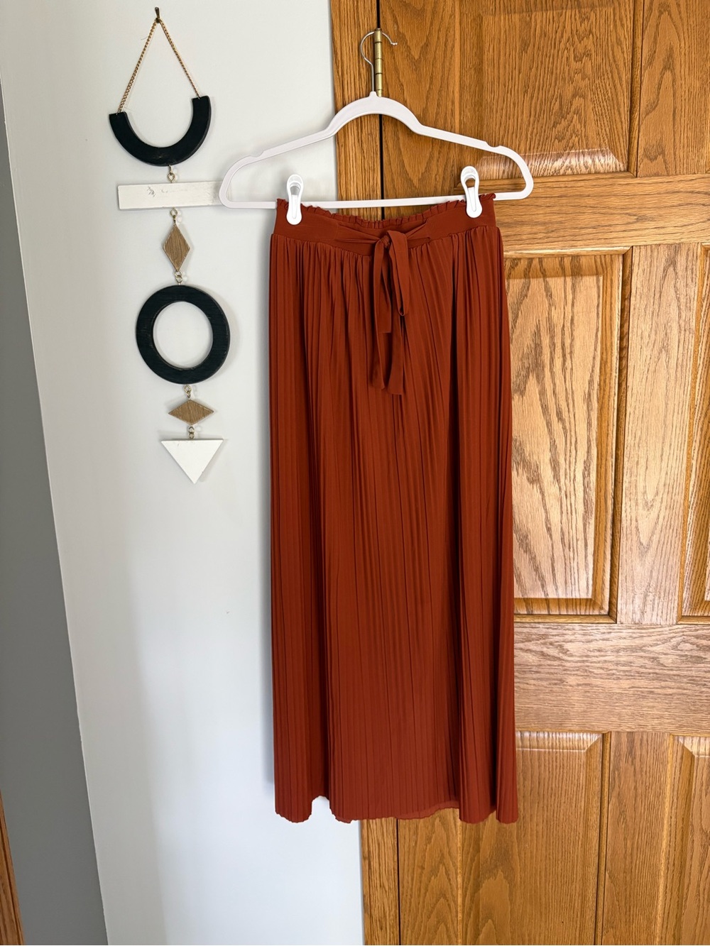 Soho Apparel Pleated Tie-Waist Maxi Skirt - Rust